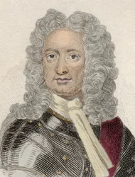 Portret Charlesa Mordaunta (ok. 1658-1735), 3. hrabiego Peterborough i 1. hrabiego Monmouth, angielskiego dyplomaty i wojska. Rycina XIX wieku.