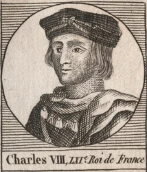 Portret Karola VIII (1470-1498) Króla Francji z dynastii Valois - Karol VIII (1470-98) Król Francji - grawerunek z „Instruction sur l