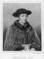 Portret Karola VII (1403 - 1461), króla Francji - w „Histoire des Français” Lavallée, rycina, sd.