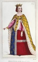 Portret Charlotte de Savoy 1445 -1483 Królowa Francji od 1461 do 1483 Narzeczona Ludwika XI (Le Prudent) w 1451 grawerowanie 1830