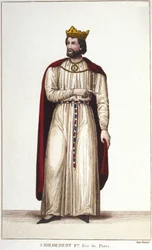 Portret Childeberta I (w. 495-558) króla Paryża. Grawerowanie z 1830 r