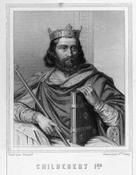 Portret Childeberta I (w. 495 - 558), króla Paryża - w „Histoire des Français” Lavallée, rycina, sd.