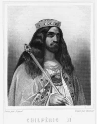 Portret Childeryka III (w. 670 - 721), króla Neustrii - w „Histoire des Francais” Lavallee, rycina, sd.