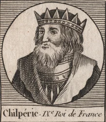 Portret Chilperika I (539 - 584), króla Neustrii - Chilperika I, króla Francji Merowingów - rycina z „Instruction sur l