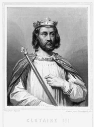 Portret Clotaire (Clothaire) III (652 - 673), króla Neustrii i Burgundii - w „Histoire des Français” Lavallée, rycina, sd.
