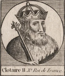 Portret Chlotara II (584 - 628), Króla Neustrii i Króla Franków - Chlotara lub Chlotara II (zm. 629) Król Franków - rycina z „Instruction sur l