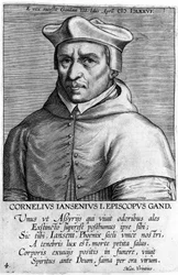 Portret Corneliusa Jansena, dit Jansenius (1585-1638), założyciela jansenizmu. Rycina z XVII wieku.