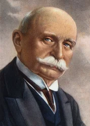 Portret hrabiego von Zeppelina (1838-1917), niemieckiego przemysłowca, który poświęcił się budowie sztywnych sterowców.