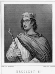 Portret Dagoberta II (? -?), Króla Austrazji - w „Histoire des Français” Lavallée, rycina, sd.