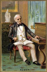 Portret Daniela François Esprit Aubera (1782-1871), francuskiego kompozytora. Chromolitografia XIX wieku.