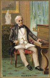 Portret Daniela François Esprit Aubera (1782-1871), francuskiego kompozytora. Chromolitografia XIX wiek.