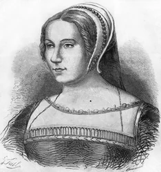 Portret Diany de Poitiers (1499-1566), ulubiony przez Henryka II, rycina z XIX wieku.