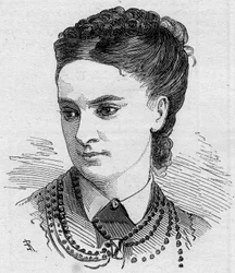 Portret Dinah Felix (Dinah-Felix), francuskiej komiczki, członkini Komedii Francuskiej w latach 1862-1882. Grawer „” Le Monde Illustré” nr 1168 z 16 sierpnia