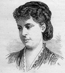 Portret Edile Riquer, francuskiego komika, członka Comedie Francaise od 1856 do 1884. Grawer w „”Le Monde Illustré”” n¡1168 z 16 sierpnia 1879.