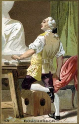 Portret Emile Bouchardona (1698 - 1762), francuskiego rzeźbiarza i rysownika. Chromolitografia XIX wieku.