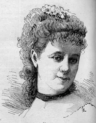 Portret Emilie Broisat (1848-1929), francuskiej komiczki, członkini Komedii Francuskiej. Grawer w „”Le Monde Illustré””n¡1168 z 16 sierpnia 1879 r.