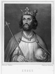 Portret Eudes (Odon) (w. 860 - 898), hrabiego Paryża i Troyes, a następnie króla Francji - w „Histoire des Français” Lavallée, rycina, sd.