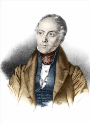 Portret François Guizota (1787 - 1874) Francuskiego polityka i historyka. Grawerowanie XIX wieku.
