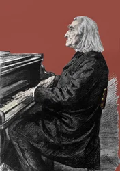 Portret Franciszka Liszta (1811-1886), węgierskiego kompozytora i pianisty fortepianowego.