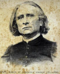 Portret Franciszka Liszta, węgierskiego pianisty i kompozytora (1811 - 1886) - w „Les Contemporains””, b.d. koniec XIX wieku.
