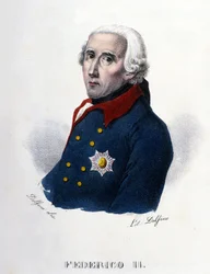 Portret Fryderyka II Pruskiego (1712-1786) zwanego Fryderykiem Wielkim. Rycina XIX wieku. .