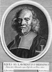 Portret Gian Lorenzo (Gianlorenzo) Berniniego znanego jako Bernini (1598-1680) (1598-1680), włoskiego rzeźbiarza, malarza i architekta. Grawer autorstwa Arnolda Van Westerhouta z 1682 roku.