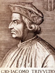Portret Giangiacomo Trivulzio (Marszałek Trivulce) Markiz de Vigevano po francusku Trivulce. Marszałek Francji (1448-1518). Rycina z XVII wieku