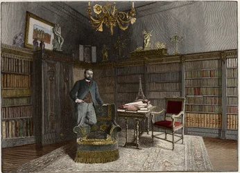 Portret Gustawa Eiffla (1832-1923), francuskiego inżyniera w 1892 roku w jego gabinecie.