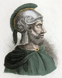Portret Hamilkara Barkasa (lub Barkasa) (około 275-228 p.n.e.), męża stanu i kartagińskiego generała, założyciela dynastii Barkidów i ojca Hannibala. Rycina z XIX wieku.