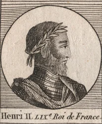 Portret Henryka II (1519-1559) Król Francji - Henryk II (1519-59), król Francji - grawerowanie z „Instruction sur l