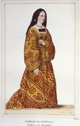 Portret Izabeli Portugalskiej (1397-1472) Księżna Burgundii, żona Filipa Dobrego. Grawerowanie z 1830 r