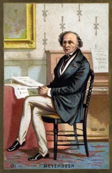 Portret Jakoba Liebmanna Meyerbeera (1791-1864), niemieckiego kompozytora. Chromolitografia z końca XIX wieku.