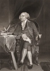 Portret Johna Adamsa (1735-1826), amerykańskiego męża stanu i drugiego prezydenta Stanów Zjednoczonych. Rycina XIX wieku