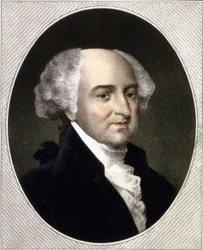 Portret Johna Adamsa (1735 - 1826), 2. prezydenta Stanów Zjednoczonych (1797 - 1801). Grawerowanie sd. 19 wiek.