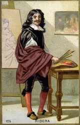 Portret Jose de Ribera dit il Spagnoletto „Hiszpan” (1591-1652), hiszpańskiego malarza i rytownika - Chromolitografia XIX w.