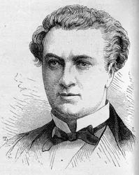 Portret Julesa Laroche, francuskiego komika, członka Komedii Francuskiej w latach 1870-1893. Grawer w „”Le Monde Illustré””n¡1168 z 16 sierpnia 1879 r.