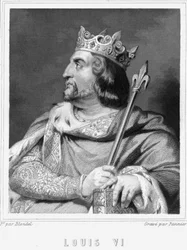 Portret Ludwika VI le Gros (1081 - 1137), króla Francji - w „Histoire des Français” Lavallée, rycina, sd.