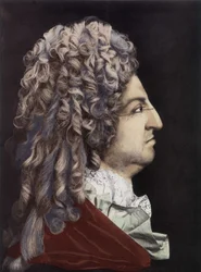 Portret Ludwika XIV - woskowy medalion, pokój króla, pałac wersalski.