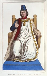 Portret Ludwika XI w stroju Zakonu Świętego Michała (1423-1483). grawerunek z 1830