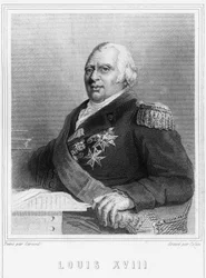 Portret Ludwika XVIII (1755 - 1824), króla Francji - w „Histoire des Français” Lavallée, rycina, sd.