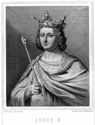 Portret Ludwika X le Hutina (1289 - 1316), króla Francji - w „Histoire des Français” Lavallée, rycina, sd.