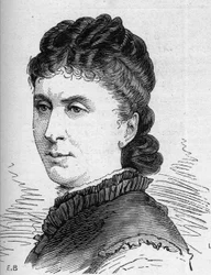 Portret Marii Favart (Pierrette Ignace Pingaud, dit) (1833-1908), francuskiej komiczki, członkini Komedii Francuskiej. Grawer w „”Le Monde Illustré””n¡1168 z dnia 16 sierpnia 1879 r.