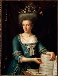 Portret Marii Rosy Coccia (1759-1833) włoskiej klawesynistki i kompozytorki Anonimowe malarstwo. 1800 ok. Bolonia, obywatelskie muzeum bibliograficzne
