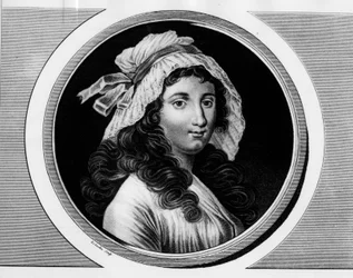Portret Marie Anne Charlotte Corday (1768-1793). Grawer w „”Kompletny zbiór obrazów historycznych rewolucji francuskiej, w trzech tomach.””” 1804.