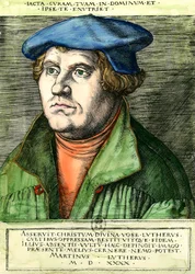 Portret Marcina Lutra (1483-1546) Niemiecki reformator religijny Rycina z XVI wieku Kolekcja prywatna