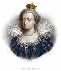 Portret Marii Medycejskiej (1573-1642), żony Henryka IV i matki Ludwika XIII. Grawerowanie z 1836