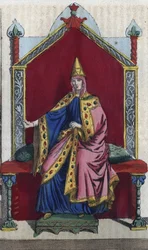 Portret Matyldy Toskańskiej znanej również jako Matylda z Canoss (Matylda lub Matylda) (1046 - 1115) Włoska szlachcianka - rycina z „Zwyczajności i tradycji wszystkich narodów wszechświata”. To jest historia rządu, praw, milicji, religii…