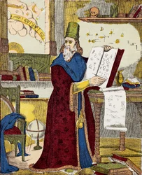 Portret Michel de Notre Dame (Nostradamusa) Francuski astrolog - Portret Nostradamusa, Michel de Notre Dame (1503-1566) Francuski astrolog i lekarz - Grawerowanie
