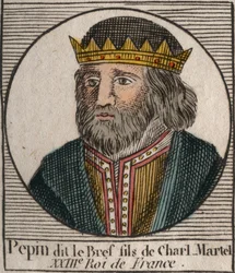 Portret Pepina III dit Pepin le Brief (714-768) króla Francji - Pepin III (714-768) (Pepin the Short) króla Franków - rycina z „Instruction sur l
