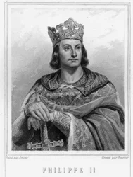 Portret Filipa II powiedział Philippe Auguste (1165-1223), król Francji - w „Histoire des Français” Lavallée, rycina, sd.